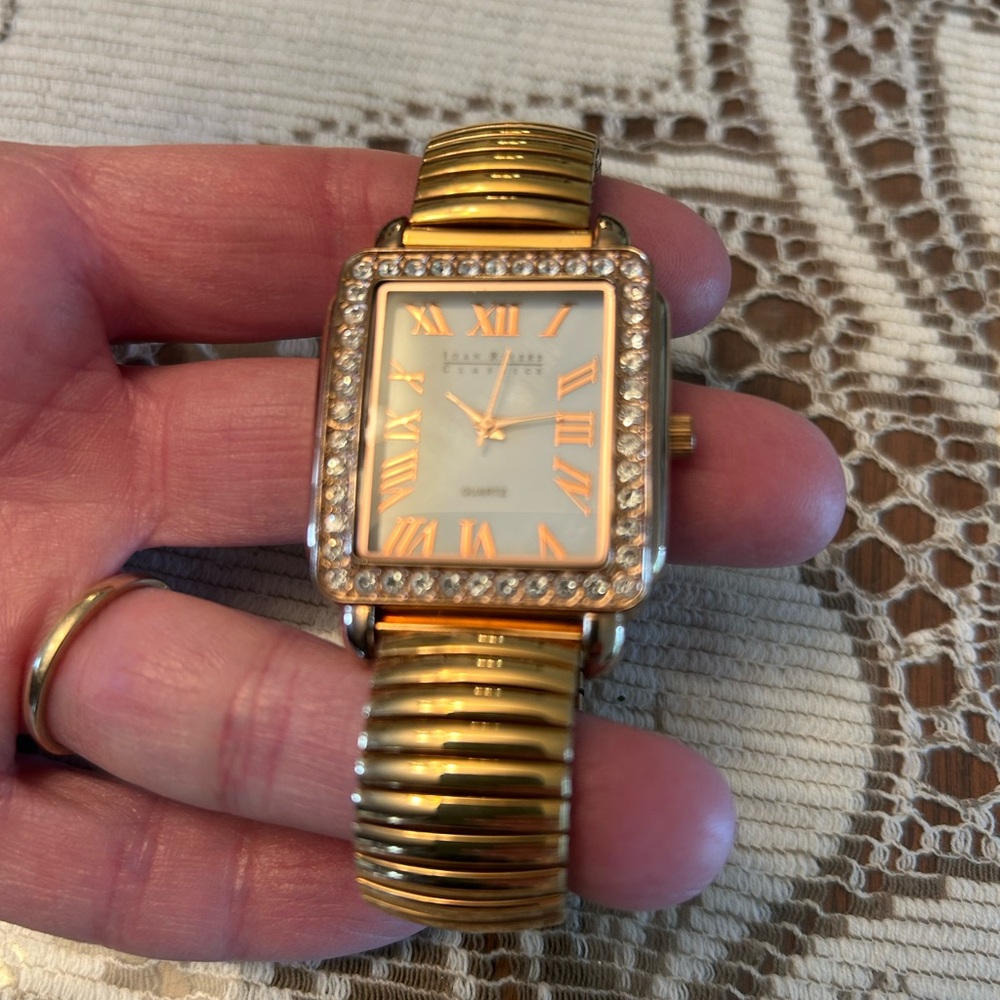 Joan Rivers Gold and Rhinestone stretch watch